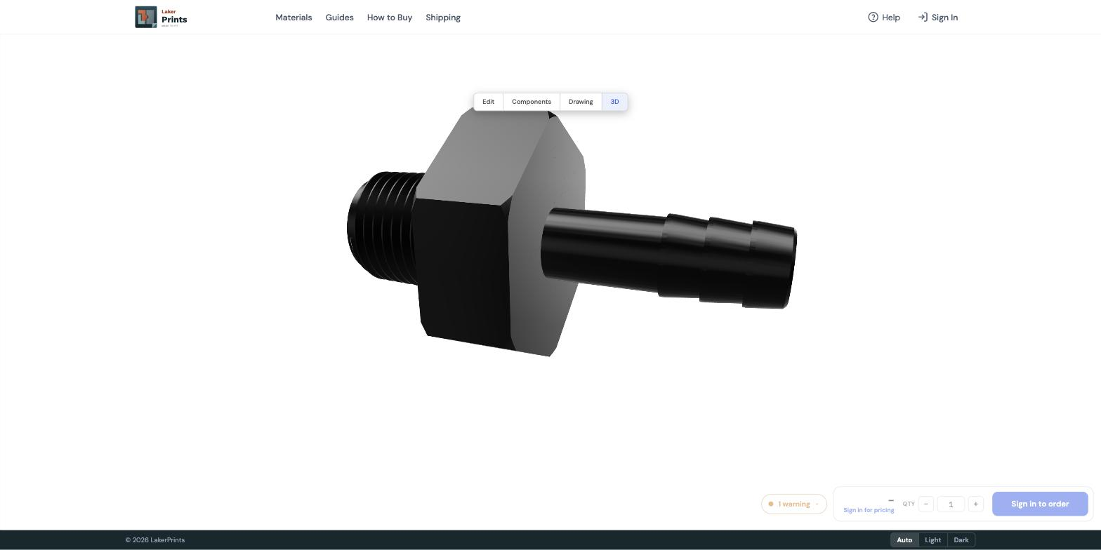 3D mode showing a shaded solid model of the shaft that can be orbited.